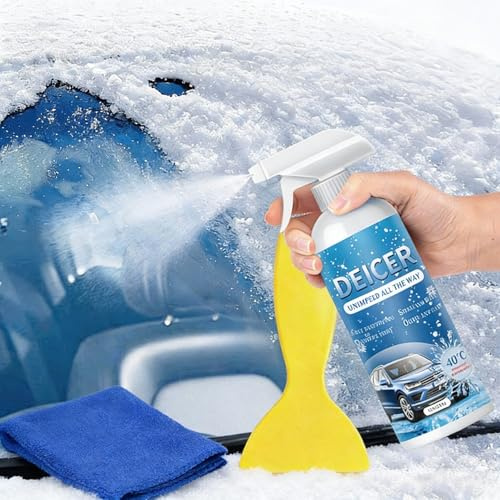 Spray Antighiaccio Auto,Spray Deghiacciante Auto,Spray Sciogli Ghiaccio Auto,Descongelador Parabrisas,Sbrinatore Parabrezza Auto,Spray Antigelo Auto,Spray Sbrinante per Auto,con Panno e Raschietto