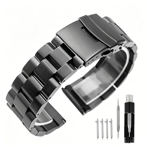 Kai Tian Uhrenarmband Edelstahl Solid Double Locks Metall Armband, Uhrenersatz-Metallarmband für Herren Damen gebürstetes Finish 22mm Space grey