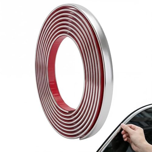 5m × 10mm Silver Self Adhesive Chrome Trim Tape Flexible Molding | Mirror Like Finish Metal-Like Wall Molding for Ceiling Mirror Frame Car Door Walls Edging Paneling Strip Peel and Stick on 16