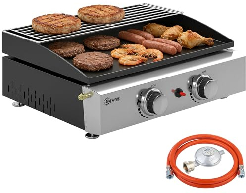 Outsunny Barbacoa de Gas BBQ Gas 2 Quemadores 5 kW con Plancha Negro