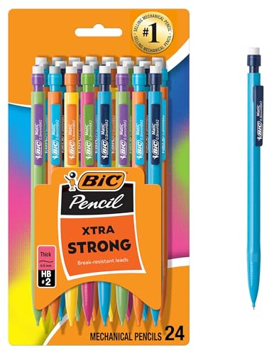 BIC Xtra Strong Mechanical Pencils with Erasers, Thick Point (0.9mm), 24-Count, Mechanical Pencils for School or Office Supplies