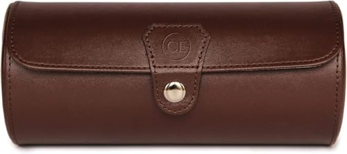 CASE ELEGANCE Travel Watch Case Roll Organizer for Men - 3 Watch Box & Vegan Faux Leather Watch Display Case - Mens Watch Holder, Storage & Travel Organizer - Brown