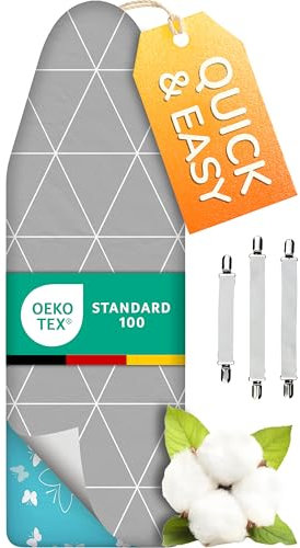 Housse de Table à Repasser Super Douce 5 Couches Turbo 150 x 50-50% Plus Rapide avec réflexion de la Vapeur à Haute Vitesse, fabriquée en Allemagne, Dessus 100% Coton, 150 x 45 cm, 5 Tailles, XXXL