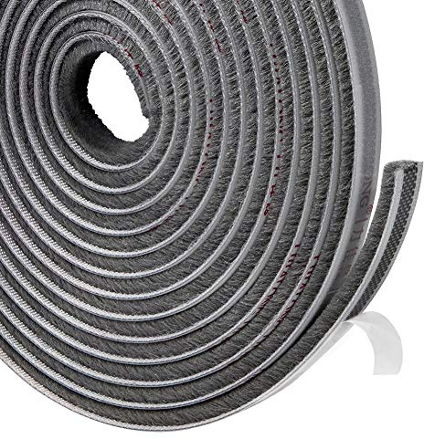 TORRAMI Brush Weather Stripping, 11/32 x 3/16 in, 16 ft, Gray
