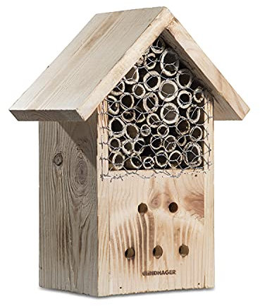 Hotel para insectos de abeja para insectos beneficiosos, hecho a mano, de madera maciza, con caña