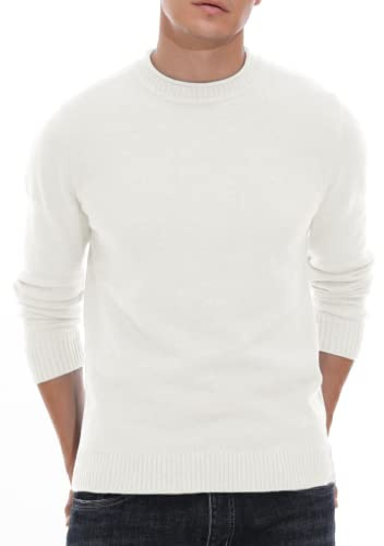 Hisir Jersey Hombre Invierno Cuello Redondo Sueter Hombre Manga Larga Invierno Cálido Jerseys de Punto para Hombres (Blanco, M)