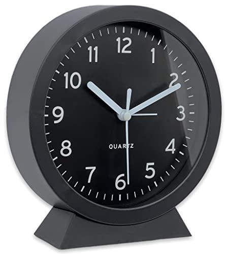 Réveil analogique à quartz comme horloge de table ou horloge murale au design moderne avec grands chiffres Ø 15 cm (noir)