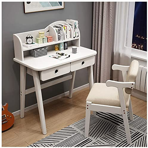 OLOTU Multifunktions-Kinderschreibtisch und Stuhl-Set, Massivholz-Schreibtisch mit 2 Schubladen, ergonomischer Kinderschreibtisch mit Bücherregal