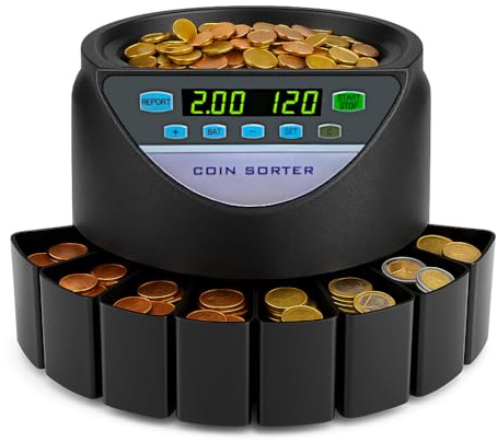 BEITZ BS-9001 Münzzählmaschine Schwarz | Elektronischer Münzzähler & Sortierer für EUR | Geldzählmaschine für Münzen | Automatischer Kleingeldzähler | Leiser & Kompakter Münzzählautomat