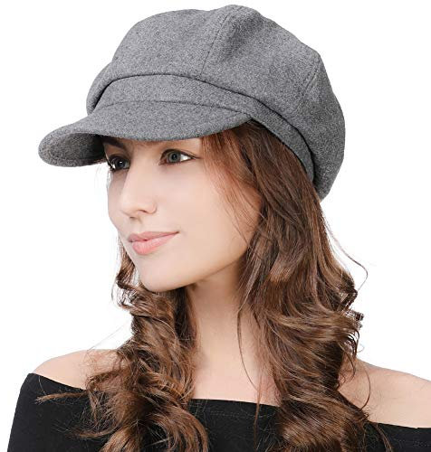 Comhats Damen Ballonmütze warme Schirmmütze Wintermütze Wolle Barett Maler Mütze mit Visor Newsboy Cap 67145_Grau M
