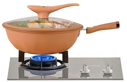 Wok in Argilla Antiaderente con cestello a Vapore, Cottura a Vapore e Cottura in Uno, Compatibile con fornelli Aperti e fornelli a induzione, Padella fritta Multifunzione con Coperchio per Tutti i