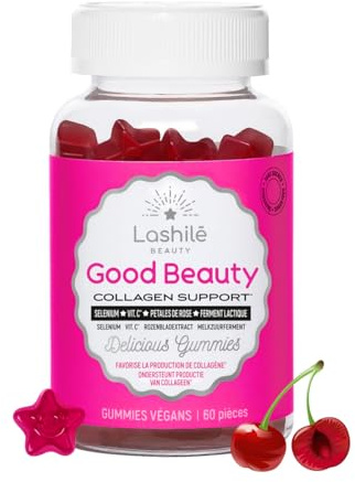 Lashilé Beauty - Complément Alimentaire - Booster de collagène - Good Beauty - Sélénium Vitamine C Ferment lactique Acide hyaluronique - Cure 1 Mois 60 Gummies