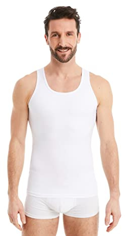 FINN Shapewear Herren Kompressionsshirt – Bauch-Weg Unterhemd & Body-Shaper Männer – Ärmelloses Tank-Top aus Baumwolle für flacheren Bauch und bessere Haltung Weiss Weiß 5XL