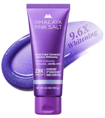 HIMALAYA PINKSALT Purple Whitening Toothpaste - Teeth Whitening, Deep Stain Remover with Fluoride, Plaque Remover, Appropriate for Sensitive Teeth, Peroxide Free - Vanilla Mint, 3.5 oz