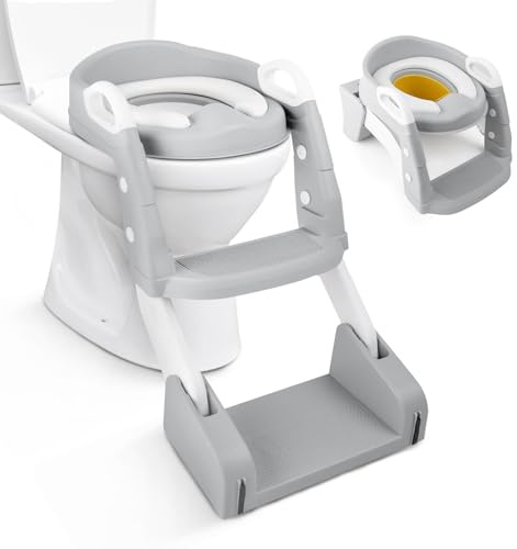 Kidoola 2-in-1 Toddler Potty and Ladder – Soft Seat, Non-Slip, Splash Guard – Ideal for Potty Training Stages – Portable, Lightweight, and Easy to Clean – Perfect for Boys and Girls (Grey)