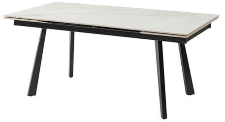 Vente-unique-Esstisch ausziehbar - 6 bis 10 Personen - Keramik & Metall - Marmor-Optik Weiß & Schwarz - MARVENA