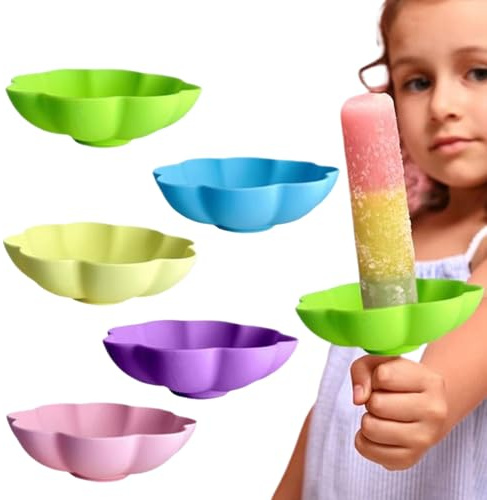 5pcs Ice Pop Holders, Drip Frees Ice Stick Holders, Silicone Cream Popsicles Catchers, Food Grade Reusable No Drip PopsicleHolder, Reusable Frees Frozens Catchers for Kids Birthday and Summer Party