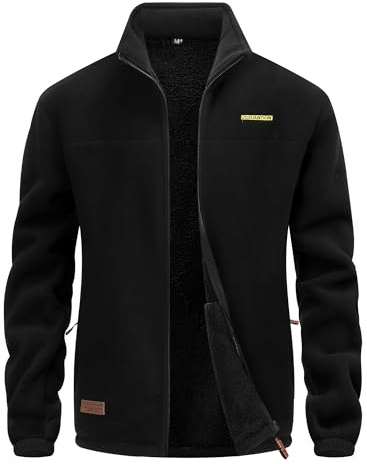 CoXuantion Veste Polaire pour Homme Col montant Veste avec 4 Poches Légère Fermeture Zip Chaude Automne Hiver Manteau de Randonnée XL,Noir