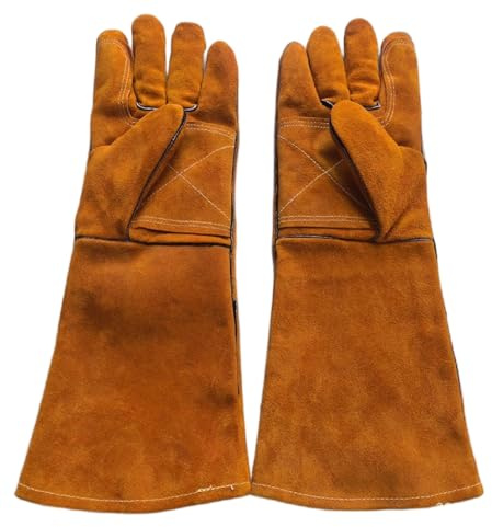 Cxqunzon Leather MIG Welding Gloves - Heat Fire Resistant for Welding/Grilling/BBQ(Black/Brown/Blue) (Brown 16 Inches)