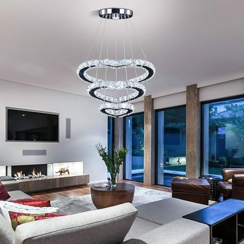 FRIXCHUR Lampada a Sospensione Cristallo Moderna, Lampada a Soffitto LED, Lampada a Soffitto a Sospensione per Camera, Soggiorno, Sala Pranzo, Scala (Luce Bianca Fredda)