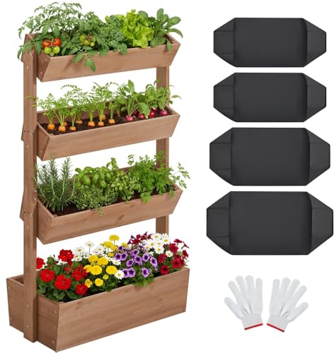 Yaheetech Jardinière Surélevée 4 Niveaux Bac de Potager en Bois de Sapin avec Trous de Drainage pour Balcon Terrasse Jardin Support pour Plantes Herbes Fleurs Légumes Brun Foncé
