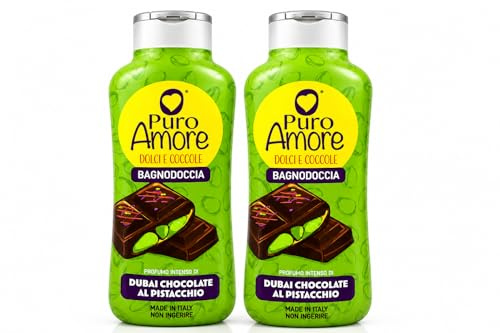 Bagnodoccia Dolce e Coccole Dubai Chocolate al Pistacchio, Bagno Doccia Profumato Gourmand, Doccia Schiuma Idratante, Profumo Dolce Intenso, Made in Italy - 2 Unita da 650ml