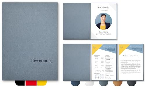 5 Stück 3-teilige Bewerbungsmappen Esclusiva® Exzellent in Zink mit 2 Klemmschienen // in 1A-Premium-Qualität mit hochwertiger Flach-Prägung „BEWERBUNG“ // Produkt-Design von Mario Lemani