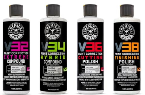 Chemical Guys V Line Car Polish and Compound Kit - Complete Paint Correction System for Light-to-Heavy Swirls, Scratches, Safe for Cars, Trucks, SUVs, Motorcycles, RVs & More - 4 x 16 fl oz