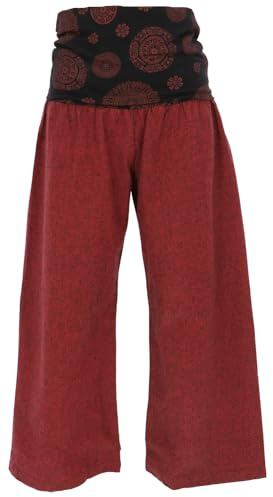 GURU SHOP Weite Marlenehose, Wellnesshose, Yogahose, Boho Hose mit Breitem Bund - Dunkelrot, Damen, Size:XL