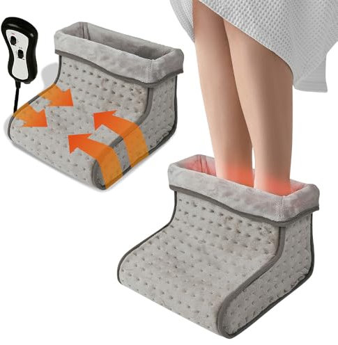 2 in 1 Electric Foot Warmer & Massager - Heated Comfort Fleece Suede Comfy Relaxing | Soft Breathable Feet | Therapy for Women & Men - with A Soft Touch Fleece Lining