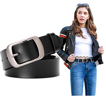 SUOSDEY Fashion Womens Leather Belts for Jeans Pants with Metal Pin Buckle Ladies Retro Vintage Leather Waist Belt