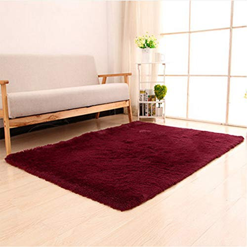 Rechteckiger Hochflor Plüsch Teppich Waschbare Schlafzimmer Bodenmatte Nachtteppich Shaggy Sofa Matte Carpet Dekorative Bereich Teppich für Wohnzimmer Kinderzimmer Erkerfenster Weinrot 60x160CM