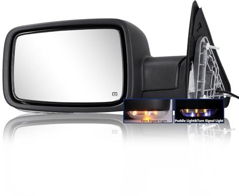 Side Mirror Compatible with Towing Mirror 2009-2018 Dodge Ram 1500 2010-2018 Dodge Ram 2500 3500 4500 5500 with Power Heated Turn Signal temperature sensor Manual Folding Only Left Side