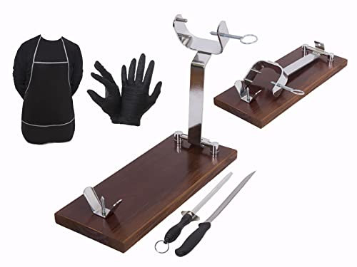 Portaprosciutto pieghevole con gomma antiscivolo con coltello, Chaira, grembiule e guanti per il taglio del prosciutto o paltilla.