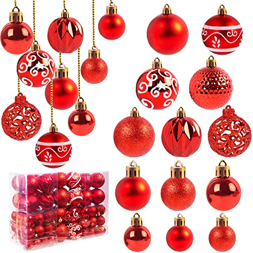 Ywlake 100 st julkulor prydnader för julgran dekoration julgranskulor okrossbara bollar hängande ornament för julhögtid fest heminredning (röd)