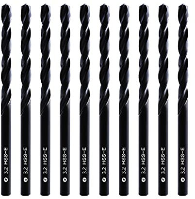 DelitonGude 3,2mm HSS M35 Cobalt Twist Bohrer, Hochgeschwindigkeitsstahl, Satz 10, passend für Stähle, Gusseisen und andere Metalle (3,2mm)