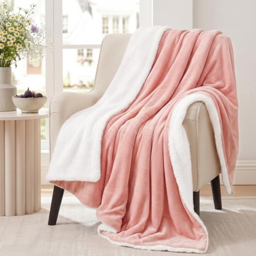 Aisbo Sherpa Fleece Throw Blanket Pink - Fluffy Thick Warm Blanket for Sofa Couch Throw Single Size, Solid Microfiber Bed Blanket Soft Throws for Travel, 130x150cm