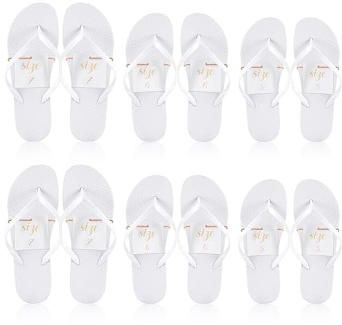 Hestya 6 Paires Tongs en Vrac Blanches avec 6 Cartes de Taille Décoratives et Cordes Sandales pour Invité Mariage, 3 Tailles