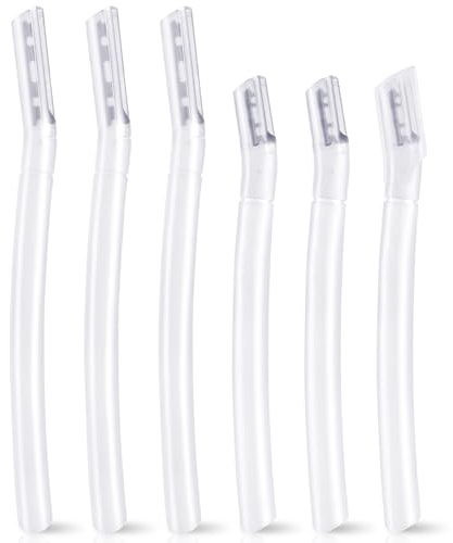 6 PCS Transparent Eyebrow Razor Set, Face Razor for Women and Men, Multipurpose Dermaplaning Tool, Eyebrow Hair Trimmer, Face Shaver with Protective Cover, 3 Pcs Long Handles and 3 Pcs Short Handles