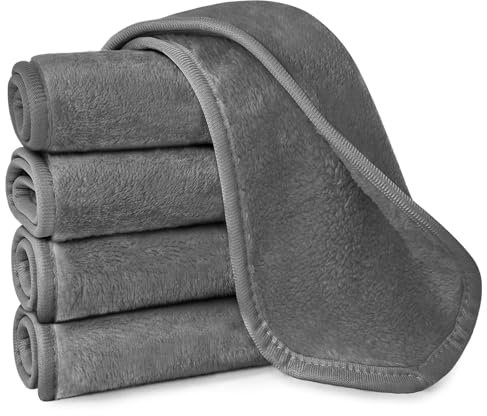 URAQT Mikrofaser Gesichtsreinigungstücher, 5pcs Waschbar Abschminktücher, Ultraweich Waschlappen Gesicht, Saugstarke Gesichtsreinigungstücher für Tägliche Entfernung und Reinigung（Dunkelgrau）
