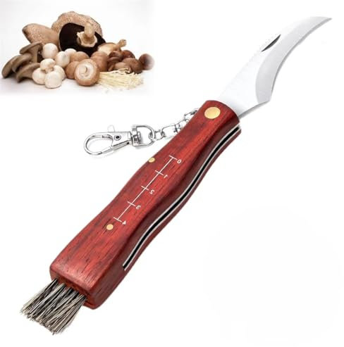 HONGECB Pilzmesser mit Bürste, Pilzmesser, Pilzmesser mit Bürste und Lineal, Pilzmesser Braun, Edelstahl Trüffel Taschenmesser,Klappmesser, Mushroom Knife,für Pilzesammeln,Geschenk für Pilzsammler