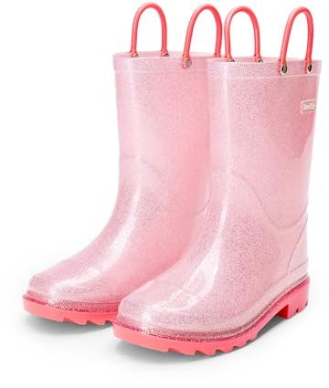 DREAM PAIRS Stivali da Pioggia Unisex Leggeri Antiscivolo Impermeabili Stivaletti Slip-on Stivali Scintillanti per Ragazze,Size 32,Rosa,KKEMRB2501