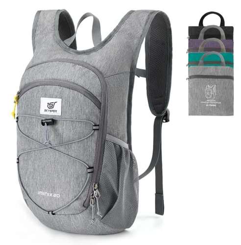 SKYSPER 20L Foldable Hiking Backpack Lightweight Packable Travel Daypack with Chest Strap Small Outdoor Folding Back Pack Collapsible Bag for Women Men (Grey)