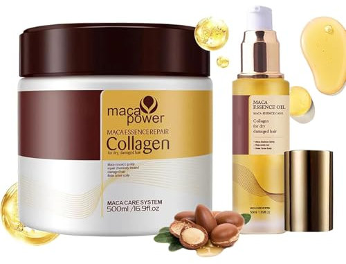 Haarpflege-Set, Kollagen-Haarmaske 500 ml und Nussöl 50 ml für trockenes, geschädigtes Haar