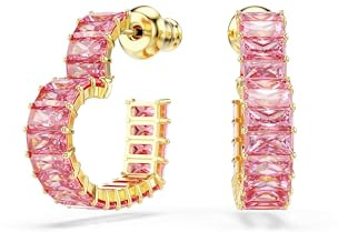 Swarovski Matrix Orecchini a Cerchio, Gioielli con Zirconia Rosa Swarovski, Taglio Baguette, Forma a Cuore, Placcatura in Tonalità Oro, 1,9 x 0,5 cm, peso (singolo orecchino) 2,2 g