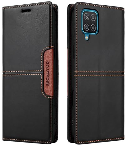 Netany Compatible con Funda para teléfono Samsung Galaxy A12 / M12,Funda Protectora de Soporte Plegable de Cuero PU,con Bolsillo [Cierre magnético] Cartera Flip Funda de teléfono (Negro)