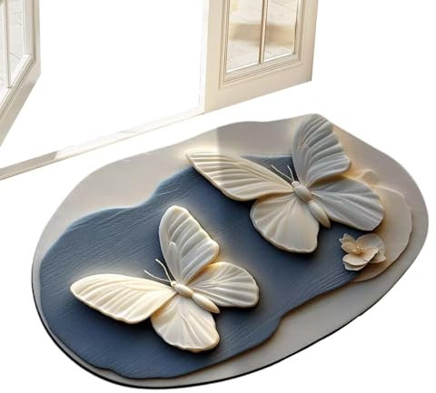 Hogvinnatil Papillon Tapis de Cuisine, Tapis de Papillon, Tapis à Séchage Rapide 3D Motif Réaliste Papillon Paillasson Antidérapant Intérieur Tapis d'entrée Tapis pour Terrasse