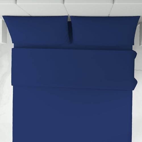 Corredocasa Completo Letto Set Lenzuola in Puro Cotone 100% Tinta Unita Made in Italy Lenzuola sopra, Lenzuolo sotto e 1 Federa - Biancheria da Letto, (Una Piazza e Mezza Blu)