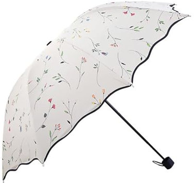 hardinox Women's Folding Floral Sun Umbrella Portable UV Protection Ladies Sun Parasol Windproof Strong Compact Umbrella Summer UPF 50+ Lightweight Travel Garden Sun Rain Umbrellas (White)