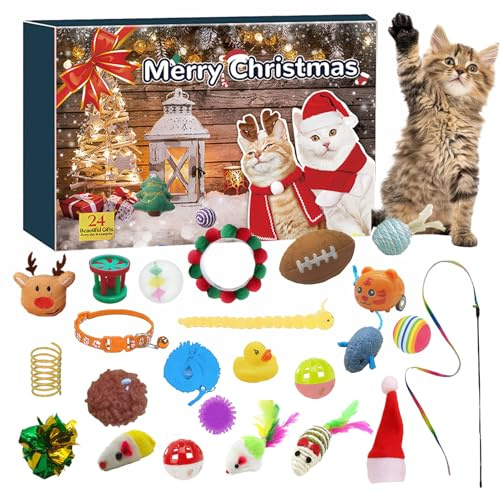 Calendario Avvento Gatto, Calendario Avvento 2025 Gatti, con 24PCS giocattoli gatti, Calendario avvento per gatto, Giocattoli interattivi per gatti, Avvento per Gli Amanti dei